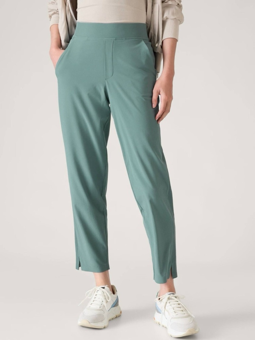 Athleta Brooklyn Ankle Work Travel Pants Wrinkle-Resistant Oxidized Green Sz 18